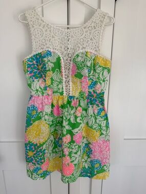 Lilly Pulitzer Pastel Floral Crochet-Yoke Dress